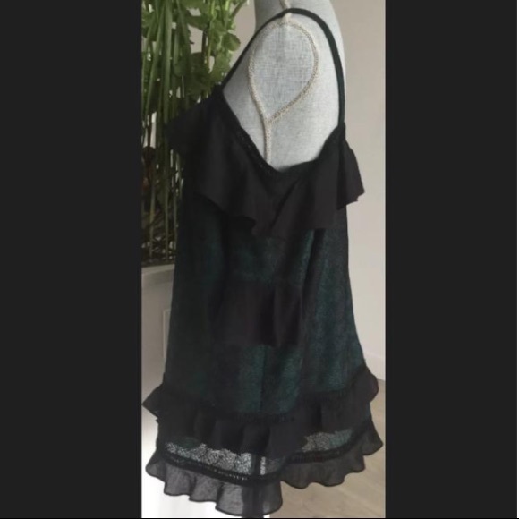 Anthropologie Tiered Teal Ruffle Lace Mini Dress - Picture 6 of 8